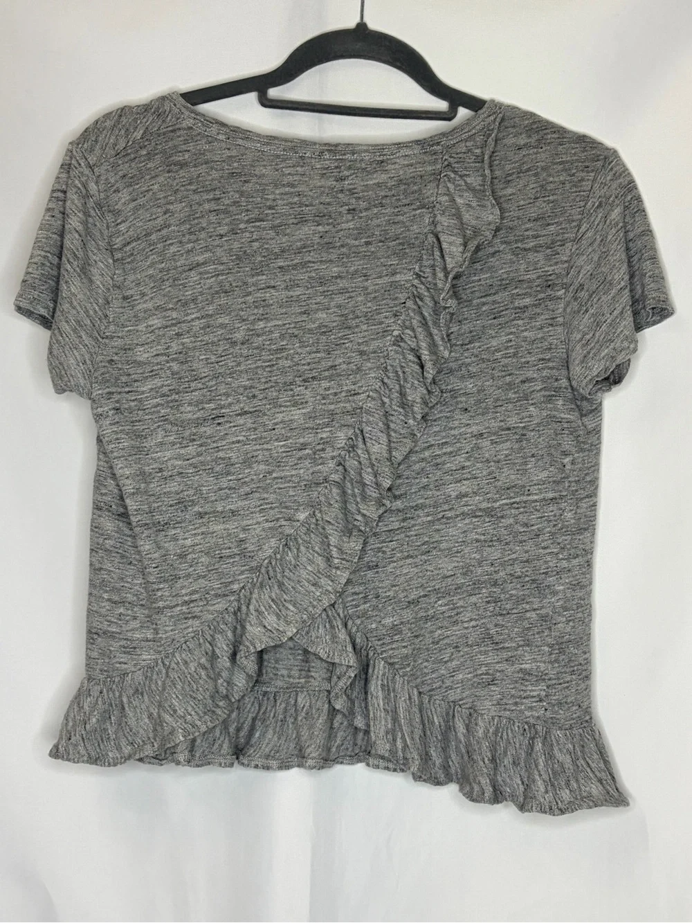 J.Crew 100% Linen Ruffle Back Tee Gray Size M